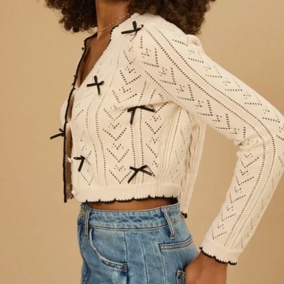 Altar'd State Cece Cream Dainty Bow Cardigan - Picture 2 of 3